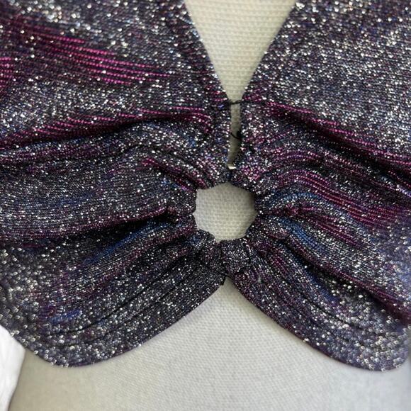 CIDER Glitter O-Ring Backless Halter Crop Top New with tag race festival purple - Picture 3 of 8